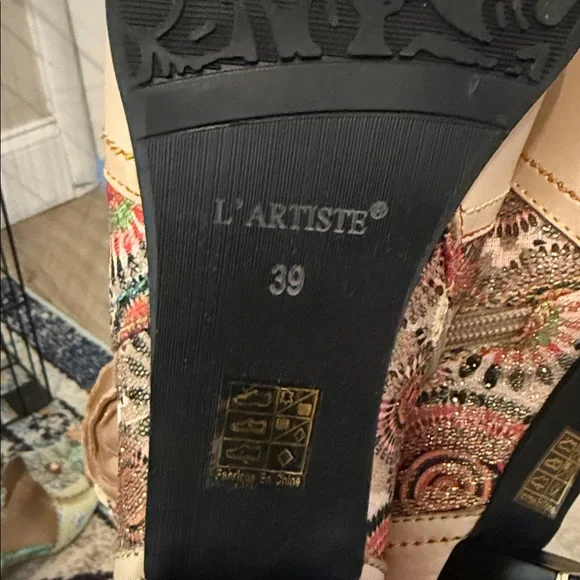 Floral Embroidered Heeled Boots in Beige and Pink - Picture 7 of 8